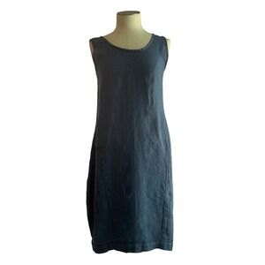 La Bottega di Brunella S Blue 100% Linen Midi Dress Made in Italy Resort Coastal